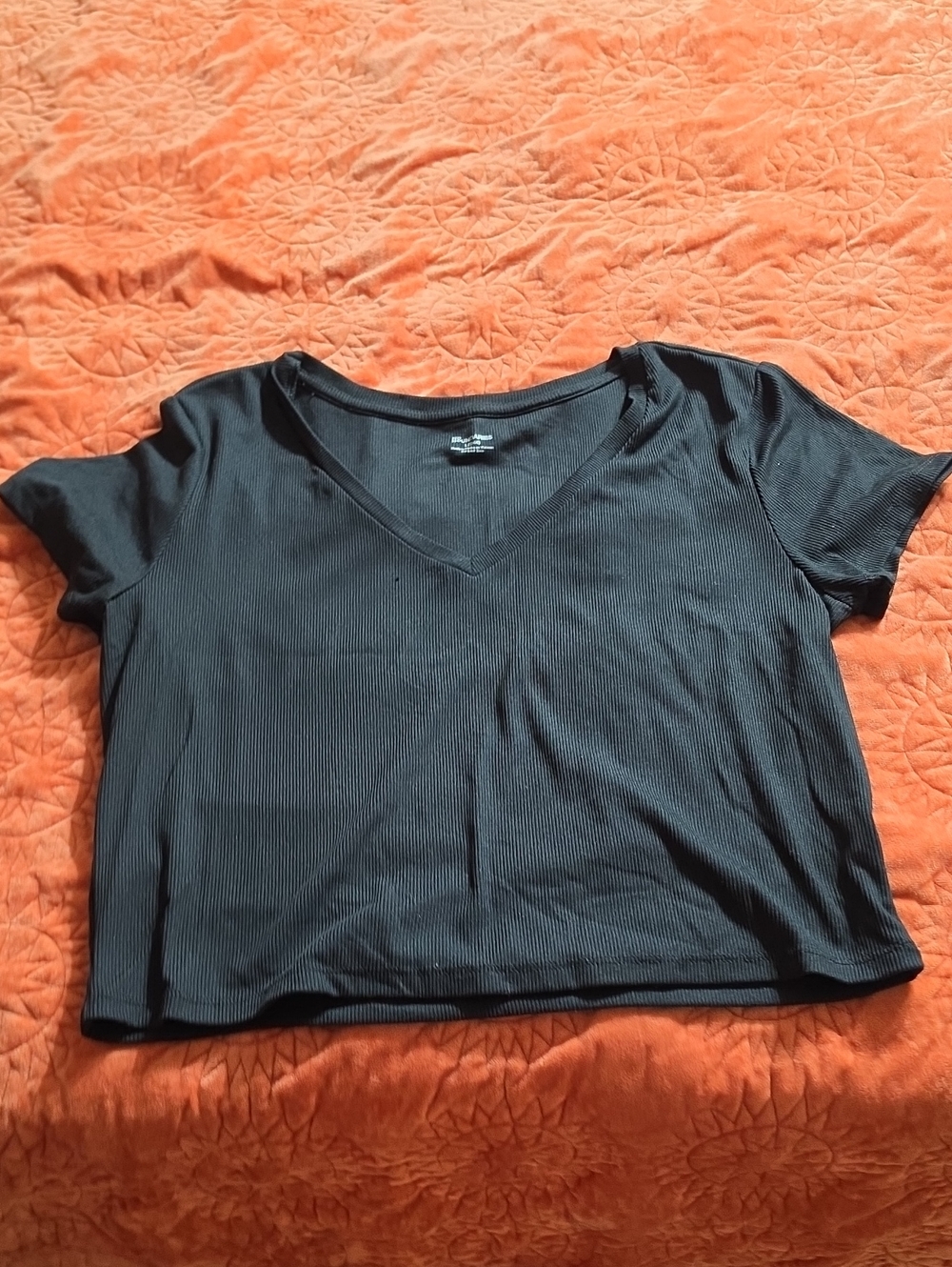 No Boundaries Black Ribbed V-Neck Cropped Tee